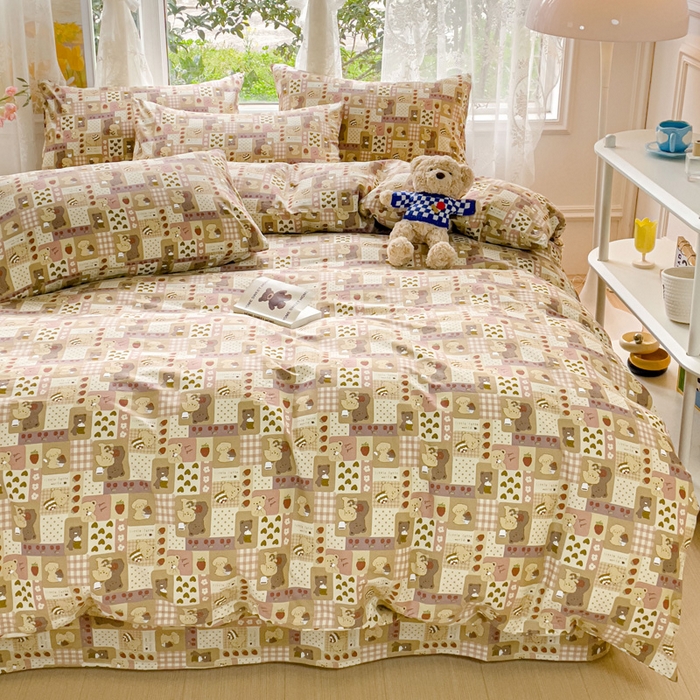 91家纺网 家纺一手货源 找家纺 感遇 2023 4月全棉四件套 4格子小熊