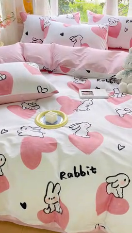 91家纺网 家纺一手货源 找家纺 感遇 2023 4月全棉四件套 3桃心小兔