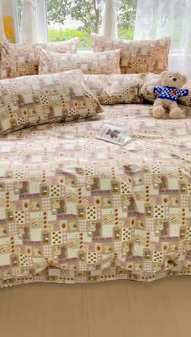 91家纺网 家纺一手货源 找家纺 感遇 2023 4月全棉四件套 4格子小熊