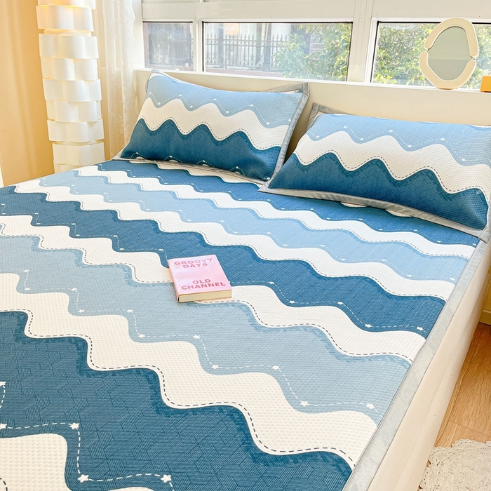 91家纺网 家纺一手货源 找家纺 慕尚  2025新款满天星凉席夏被组合四件套 绅士蓝