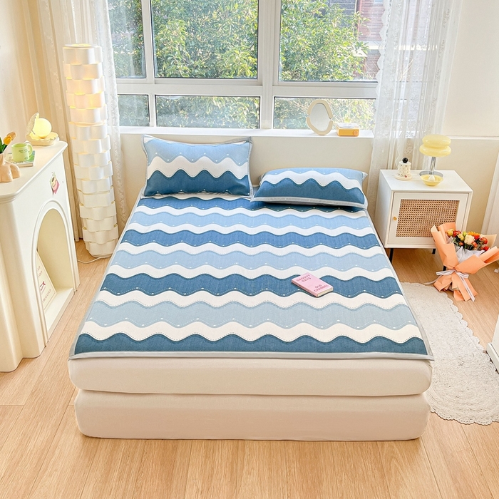 91家纺网 家纺一手货源 找家纺 慕尚  2025新款满天星凉席夏被组合四件套 绅士蓝