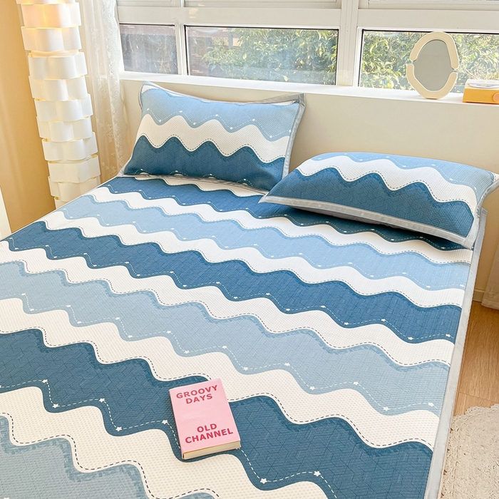 91家纺网 家纺一手货源 找家纺 慕尚  2025新款满天星凉席夏被组合四件套 绅士蓝