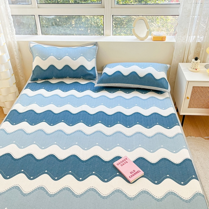 91家纺网 家纺一手货源 找家纺 慕尚  2025新款满天星凉席夏被组合四件套 绅士蓝