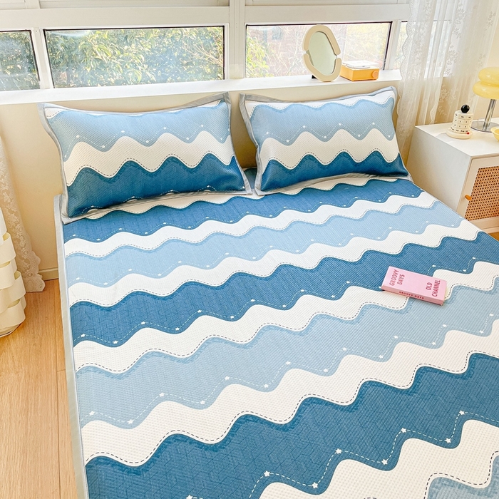 91家纺网 家纺一手货源 找家纺 慕尚  2025新款满天星凉席夏被组合四件套 绅士蓝