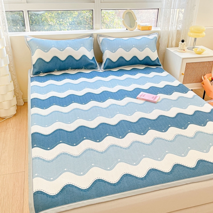 91家纺网 家纺一手货源 找家纺 慕尚  2025新款满天星凉席夏被组合四件套 绅士蓝