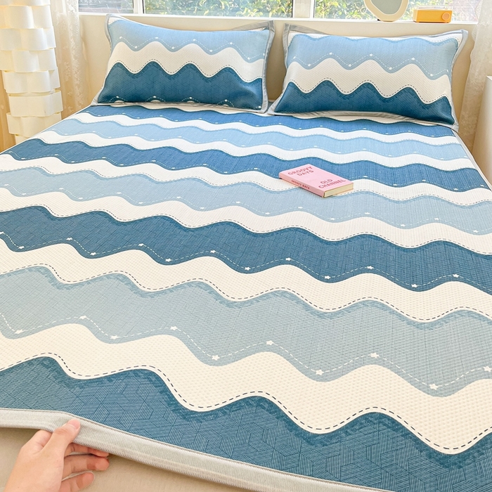 91家纺网 家纺一手货源 找家纺 慕尚  2025新款满天星凉席夏被组合四件套 绅士蓝