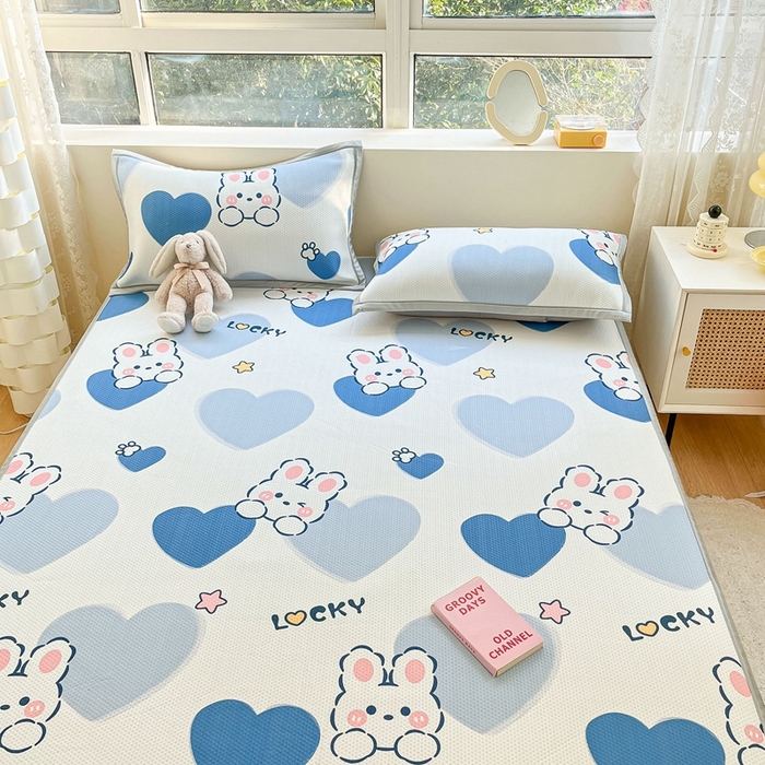 91家纺网 家纺一手货源 找家纺 慕尚  2025新款满天星凉席夏被组合四件套 幸运兔