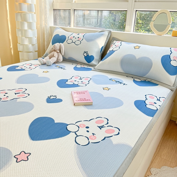 91家纺网 家纺一手货源 找家纺 慕尚  2025新款满天星凉席夏被组合四件套 幸运兔