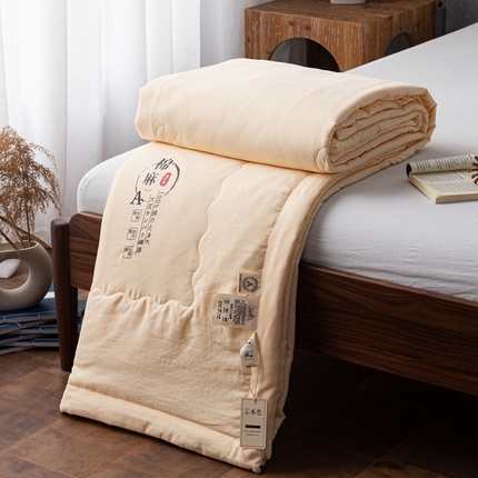 91家纺网 家纺一手货源 找家纺 芯氧 2023新款直播爆款A类水洗棉麻双层纱大豆夏凉被空调被 鹅黄
