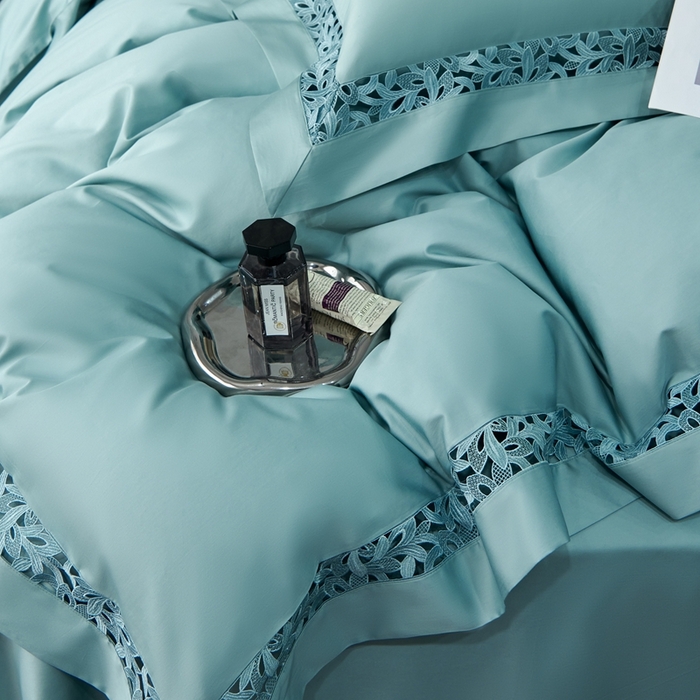 91家纺网 家纺一手货源 找家纺 榻尚家居2023款纯棉镂空贡缎蕾丝款四件套(会员-20) 荷叶绿