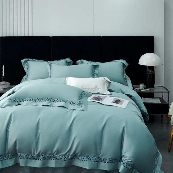 91家纺网 家纺一手货源 找家纺 榻尚家居2023款纯棉镂空贡缎蕾丝款四件套(会员-20) 荷叶绿