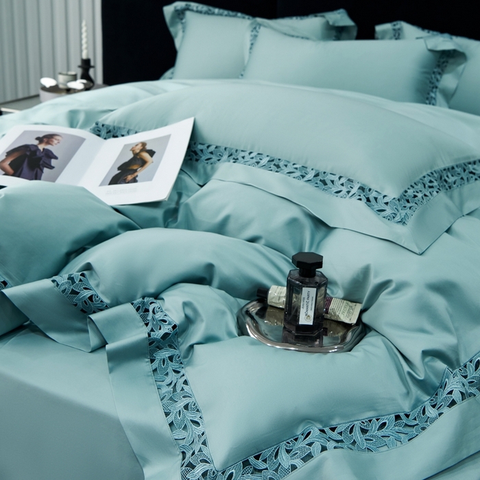 91家纺网 家纺一手货源 找家纺 榻尚家居2023款纯棉镂空贡缎蕾丝款四件套(会员-20) 荷叶绿