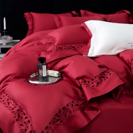 榻尚家居2023款纯棉镂空贡缎蕾丝款四件套(会员-20) 樱桃红