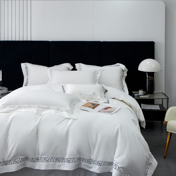 91家纺网 家纺一手货源 找家纺 榻尚家居2023款纯棉镂空贡缎蕾丝款四件套(会员-20) 珍珠白