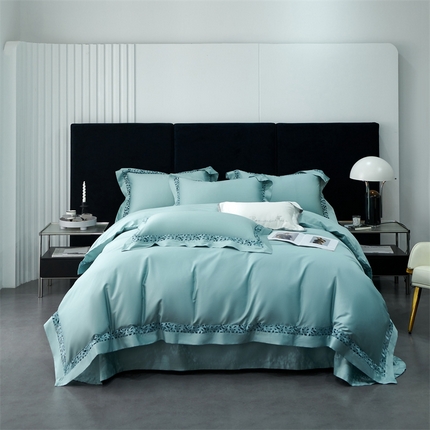 91家纺网 家纺一手货源 找家纺 榻尚家居2023款纯棉镂空贡缎蕾丝款四件套(会员-20) 荷叶绿