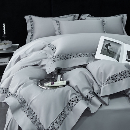 榻尚家居2023款纯棉贡缎蕾丝款四件套(会员-20) 优雅灰