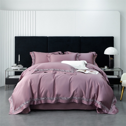 91家纺网 家纺一手货源 找家纺 榻尚家居2023款纯棉镂空贡缎蕾丝款四件套(会员-20) 玫瑰紫