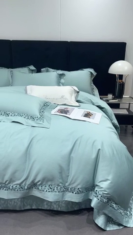 91家纺网 家纺一手货源 找家纺 榻尚家居2023款纯棉镂空贡缎蕾丝款四件套(会员-20) 荷叶绿