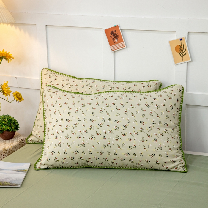 91家纺网 家纺一手货源 找家纺 乐居坊2023新款印花水洗双层纱贝壳绣四件套 花季