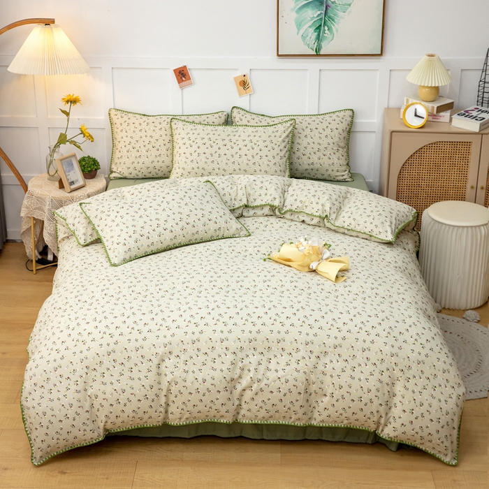 91家纺网 家纺一手货源 找家纺 乐居坊2023新款印花水洗双层纱贝壳绣四件套 花季