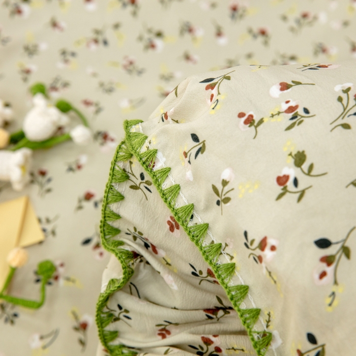 91家纺网 家纺一手货源 找家纺 乐居坊2023新款印花水洗双层纱贝壳绣四件套 花季