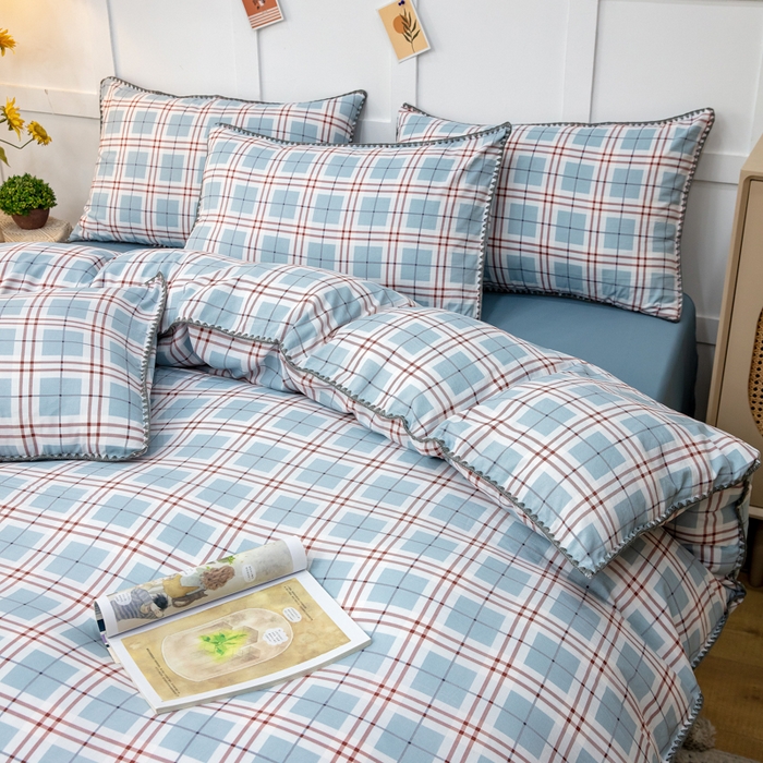 91家纺网 家纺一手货源 找家纺 乐居坊2023新款印花水洗双层纱贝壳绣四件套 简约格灰