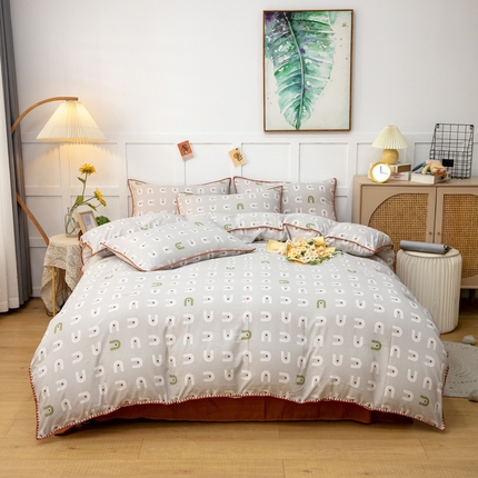 91家纺网 家纺一手货源 找家纺 乐居坊2023新款印花水洗双层纱贝壳绣四件套 放飞梦想