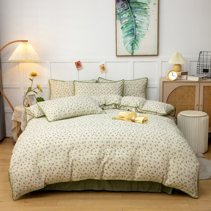 91家纺网 家纺一手货源 找家纺 乐居坊2023新款印花水洗双层纱贝壳绣四件套 花季