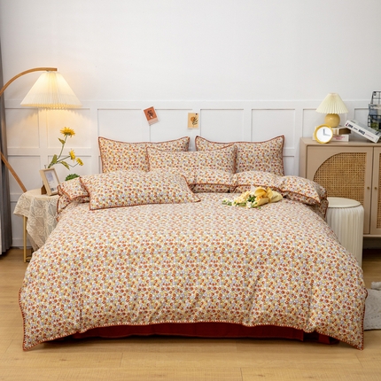 91家纺网 家纺一手货源 找家纺 乐居坊2023新款印花水洗双层纱贝壳绣四件套 花满天