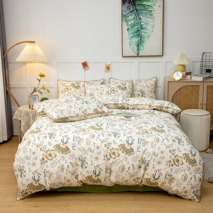 91家纺网 家纺一手货源 找家纺 乐居坊2023新款印花水洗双层纱贝壳绣四件套 绝代风华