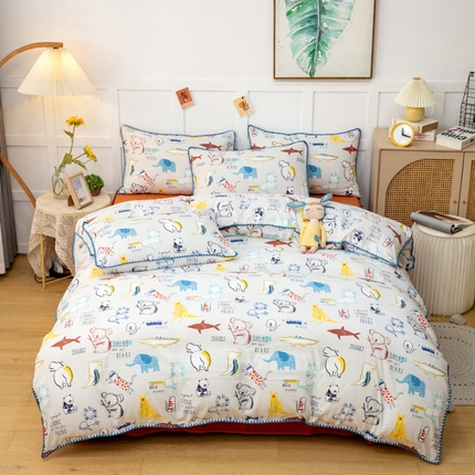 91家纺网 家纺一手货源 找家纺 乐居坊2023新款印花水洗双层纱贝壳绣四件套 七号公园