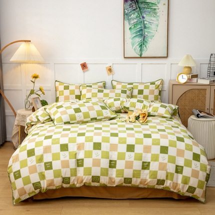 91家纺网 家纺一手货源 找家纺 乐居坊2023新款印花水洗双层纱贝壳绣四件套 元气满满