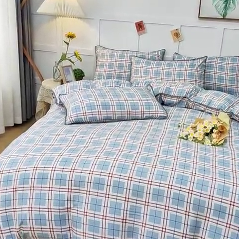 91家纺网 家纺一手货源 找家纺 乐居坊2023新款印花水洗双层纱贝壳绣四件套 简约格灰