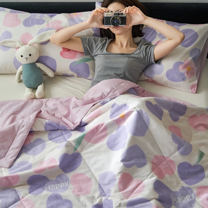 91家纺网 家纺一手货源 找家纺 莱福仕家纺 2023新款全棉喷气印花夏被四件套 沐心