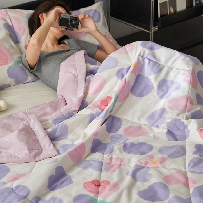 91家纺网 家纺一手货源 找家纺 莱福仕家纺 2023新款全棉喷气印花夏被四件套 沐心