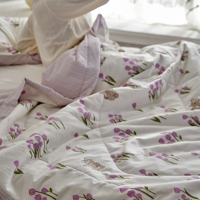 91家纺网 家纺一手货源 找家纺 莱福仕家纺 2023新款全棉喷气印花夏被四件套 花园猫