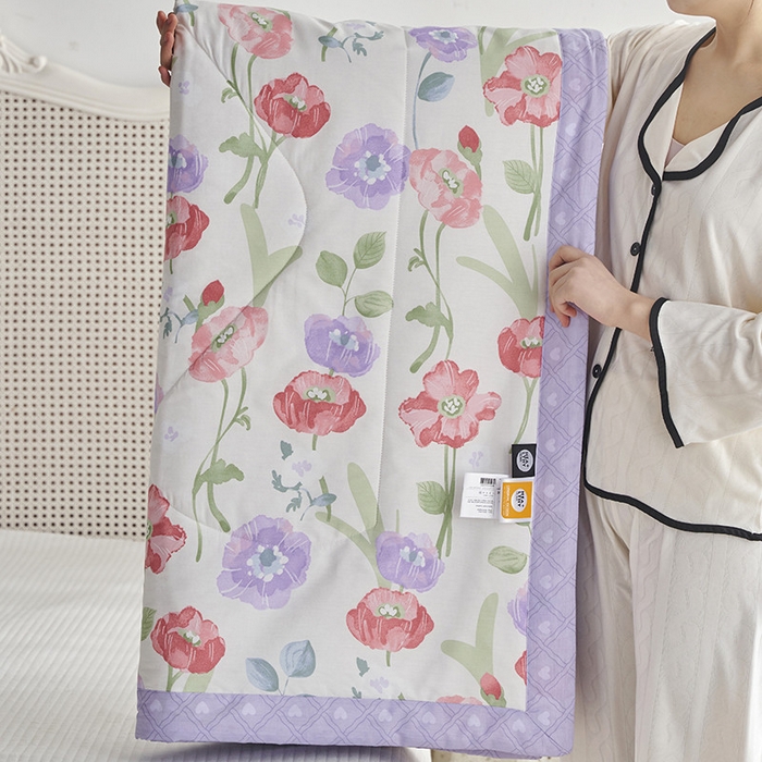 91家纺网 家纺一手货源 找家纺 莱福仕家纺 2023新款全棉喷气印花夏被四件套 铃兰花