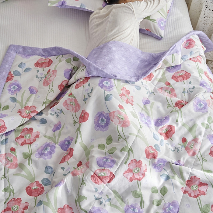 91家纺网 家纺一手货源 找家纺 莱福仕家纺 2023新款全棉喷气印花夏被四件套 铃兰花