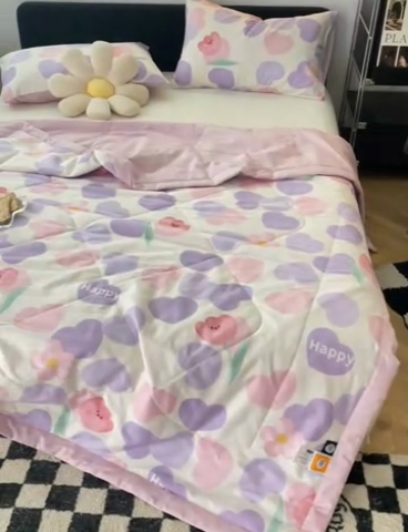 91家纺网 家纺一手货源 找家纺 莱福仕家纺 2023新款全棉喷气印花夏被四件套 沐心