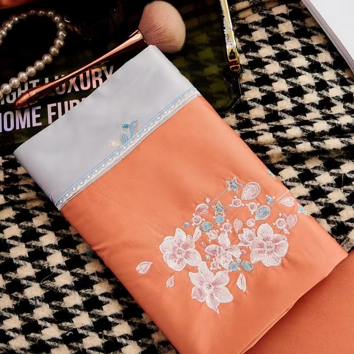 91家纺网 家纺一手货源 找家纺 120支60S长绒棉宽边刺绣花贡缎纯棉全棉四件套 爱的城堡-靓桔