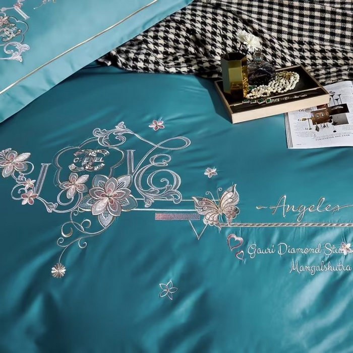 91家纺网 家纺一手货源 找家纺 U品汇 2023新品120支60S长绒棉宽边刺绣花贡缎纯棉全棉四件套 暗香-宝石兰