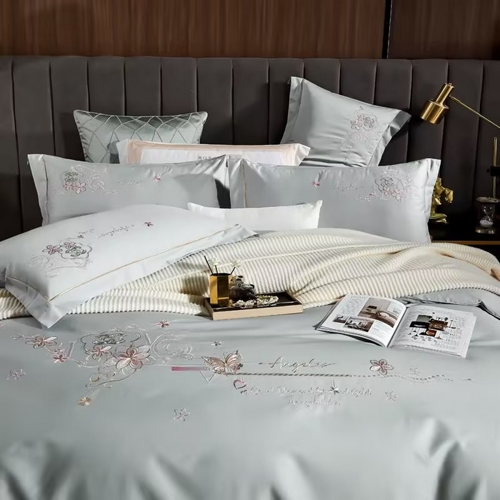 91家纺网 家纺一手货源 找家纺 U品汇 2023新品120支60S长绒棉宽边刺绣花贡缎纯棉全棉四件套 暗香-时尚灰