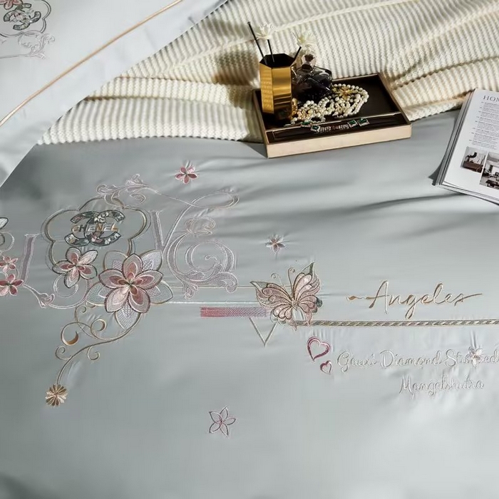 91家纺网 家纺一手货源 找家纺 U品汇 2023新品120支60S长绒棉宽边刺绣花贡缎纯棉全棉四件套 暗香-时尚灰