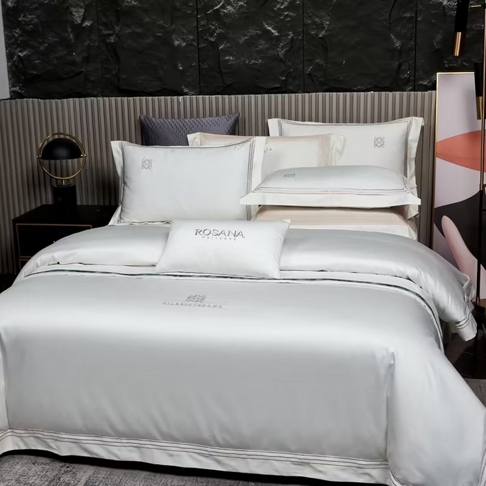 91家纺网 家纺一手货源 找家纺 U品汇 2023新品120支60S长绒棉宽边刺绣花贡缎纯棉全棉四件套 奥丁-奶油白