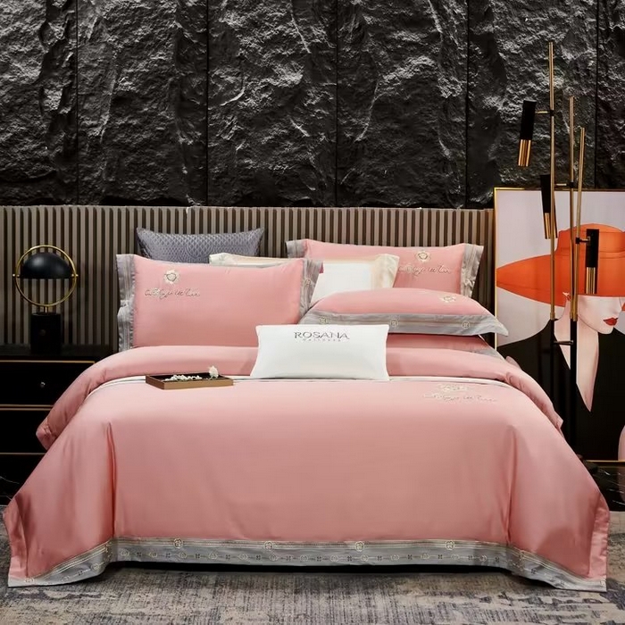 91家纺网 家纺一手货源 找家纺 U品汇 2023新品120支60S长绒棉宽边刺绣花贡缎纯棉全棉四件套 奢雅-粉豆沙