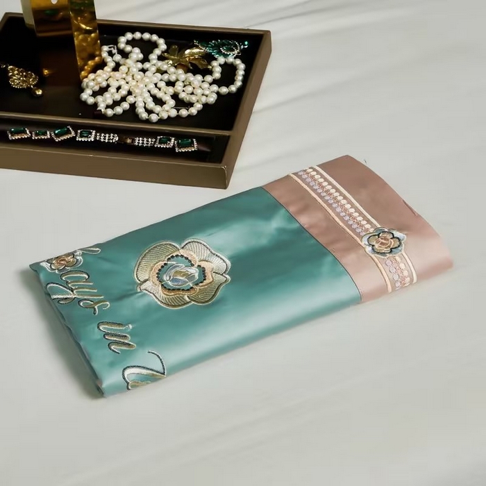 91家纺网 家纺一手货源 找家纺 U品汇 2023新品120支60S长绒棉宽边刺绣花贡缎纯棉全棉四件套 奢雅-富贵兰