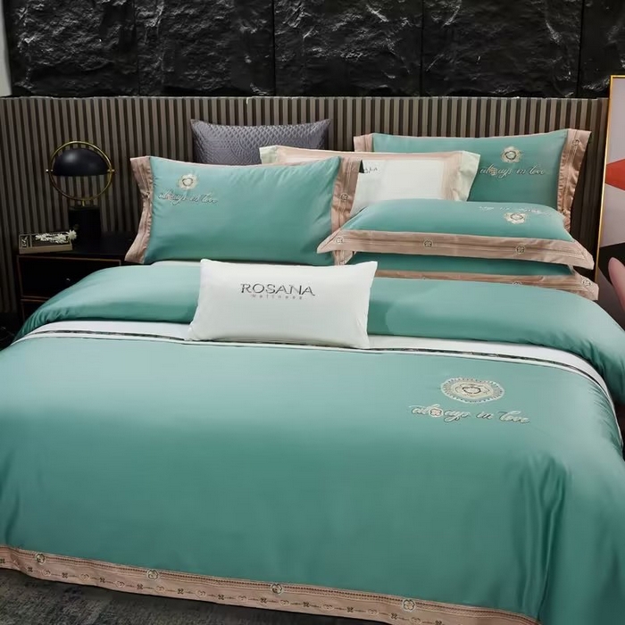 91家纺网 家纺一手货源 找家纺 U品汇 2023新品120支60S长绒棉宽边刺绣花贡缎纯棉全棉四件套 奢雅-富贵兰