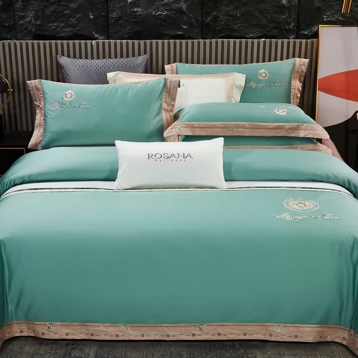 91家纺网 家纺一手货源 找家纺 U品汇 2023新品120支60S长绒棉宽边刺绣花贡缎纯棉全棉四件套 奢雅-富贵兰