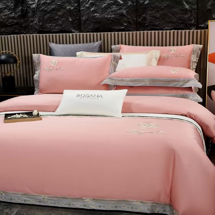 91家纺网 家纺一手货源 找家纺 U品汇 2023新品120支60S长绒棉宽边刺绣花贡缎纯棉全棉四件套 奢雅-粉豆沙