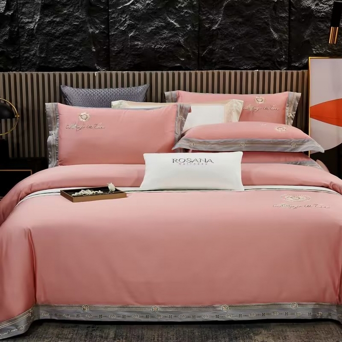 91家纺网 家纺一手货源 找家纺 U品汇 2023新品120支60S长绒棉宽边刺绣花贡缎纯棉全棉四件套 奢雅-粉豆沙